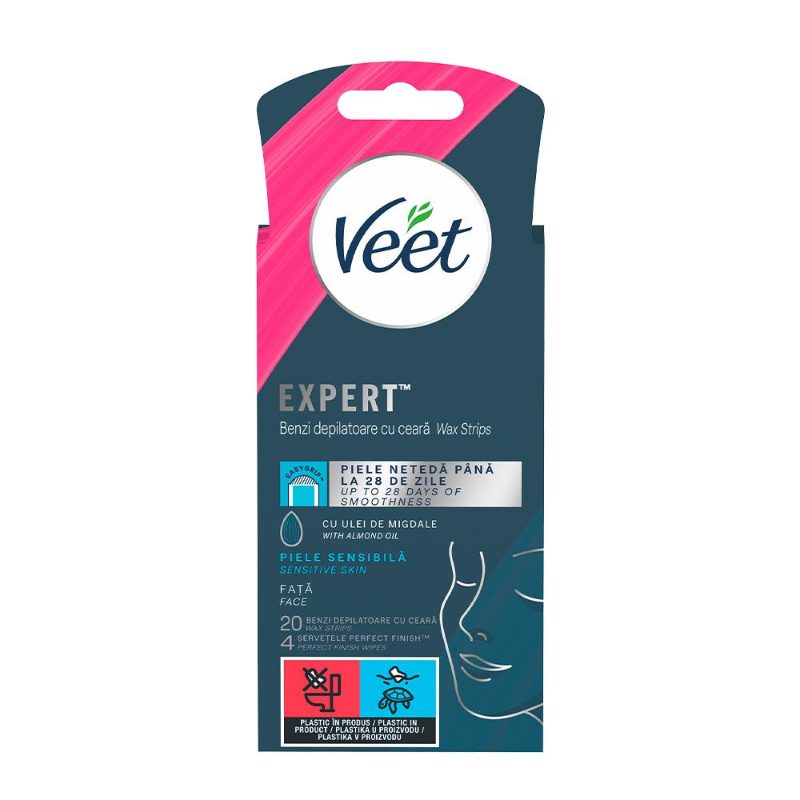 VEET ленти за лице 20+4 бр кърпички Easy-Gel Sensitive Skin