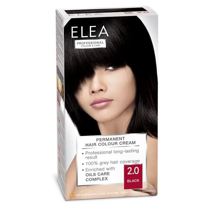 Elea Permanent Cream Hair Colour 2.0 Black, 123ml