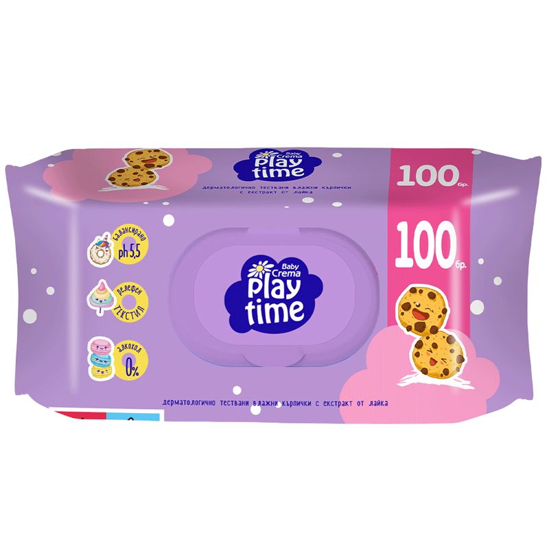 Влажни кърпи PLAY TIME 100 бр лилав